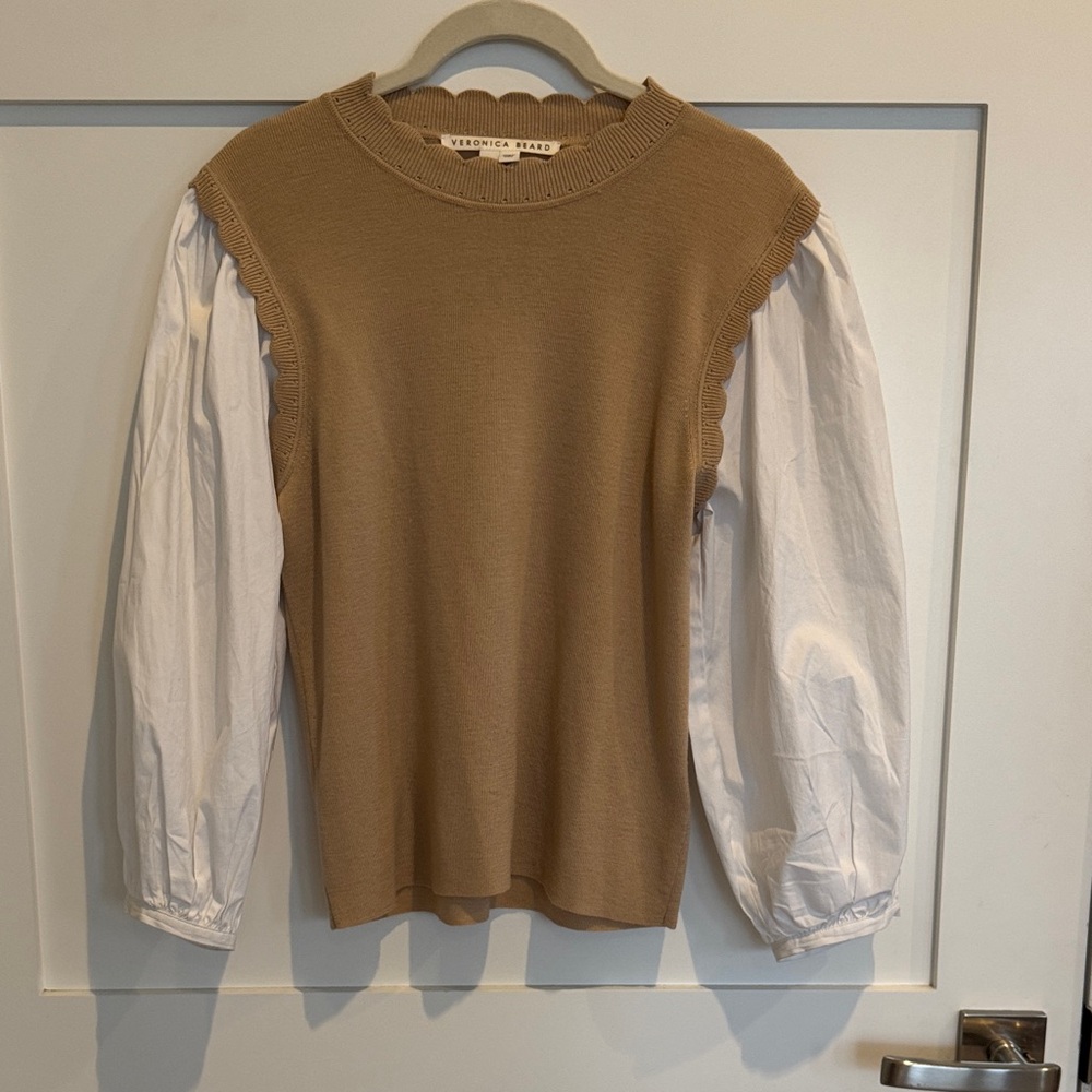 Veronica Beard Steffi Camel and White Knit Top